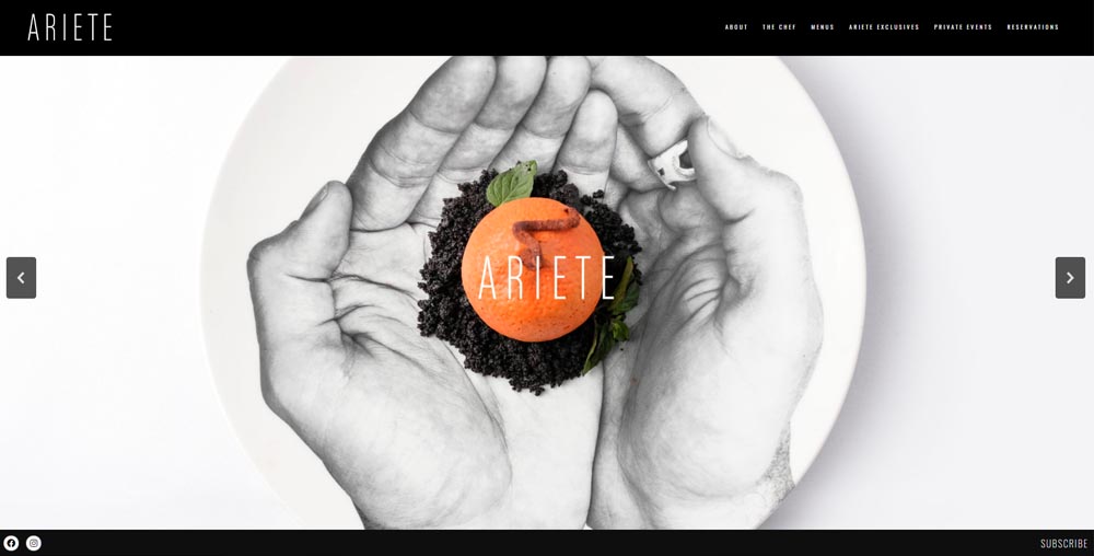 Ariete Website Captura de Ecrã - Um website para um restaurante com Estrela Michelin - Um site para um restaurante